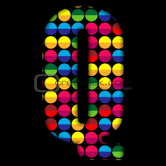 Alphabet Dots Color on Black Background Q