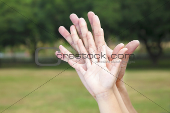 all family's hands together