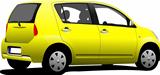 Yellow colored car sedan on the road. Vector illustration