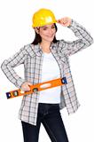 Chirpy female worker with spirit level