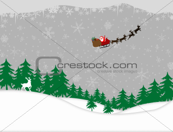 Winter forest and santa sleigh