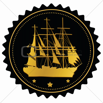 Label with gold sailing ship