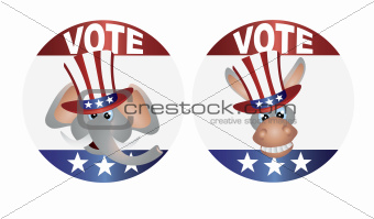 Vote Republican and Democrat with Uncle Sam Hat Buttons