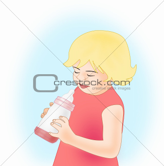 Little Girl with Feeding Bottle