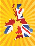 UK England Flag Map with Sun Rays
