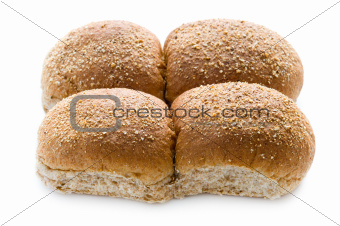 wholewheat bread rolls isolated on white
