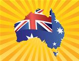 Australia Flag in Map Silhouette on Sun Rays Illustration