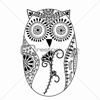 Abstract floral owl, vector