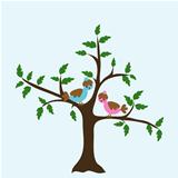Decorative floral tree and bird, vector