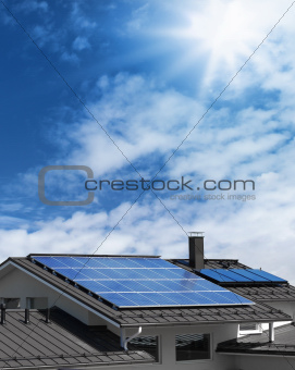 Solar panels on house rooftop