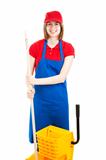 Cheerful Teenage Worker with Mop
