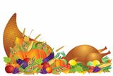 Thanksgiving Day Feast Cornucopia and Turkey Illustration