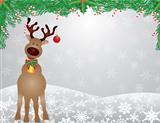 Santa Reindeer Snow Scene with Garland Illustration