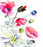 Watercolor illustration with beautiful flowers 