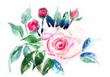 Decorative Roses flowers, Watercolor painting