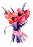 Beautiful Tulips flowers, Watercolor painting 