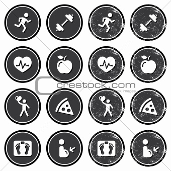 Health and fitness icons retro labels set
