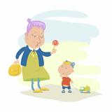 Old Woman Giving Lollypop to a Boy