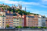Lyon colorful houses view from Saone river