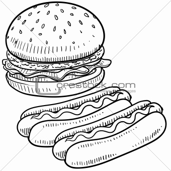 Hamburger and hot dog sketch