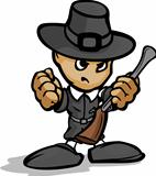 Tough Guy Pilgrim with Gun and Hat Vector Graphic

