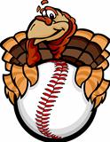 Baseball or Softball Happy Thanksgiving Holiday Turkey Cartoon Vector Illustration


