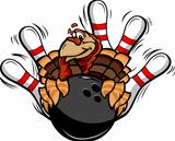 Bowling Thanksgiving Holiday Turkey Cartoon Vector Illustration

