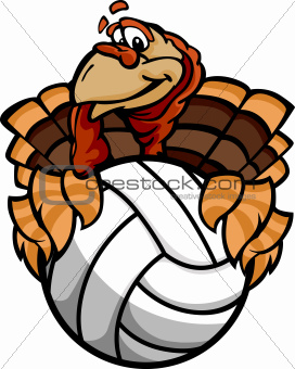 Volleyball Thanksgiving Holiday Happy Turkey Cartoon Vector Illustration


