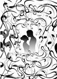 Boy's and girl's silhouettes with background