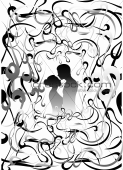 Boy's and girl's silhouettes with background