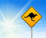 Kangaroo sign on blue sky
