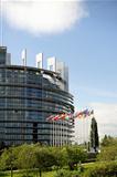 European Parliament with flags