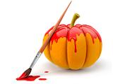 halloween decoration with brush painting pumpkin