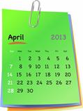 Calendar for april 2013 on colorful sticky notes