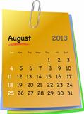 Calendar for august 2013 on colorful sticky notes