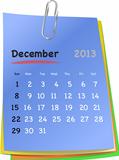 Calendar for december 2013 on colorful sticky notes