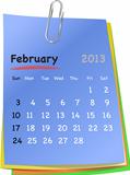 Calendar for february 2013 on colorful sticky notes