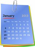 Calendar for january 2013 on colorful sticky notes