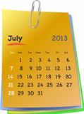 Calendar for july 2013 on colorful sticky notes
