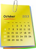 Calendar for october 2013 on colorful sticky notes
