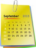 Calendar for september 2013 on colorful sticky notes