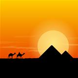 Camel Caravan and Pyramid