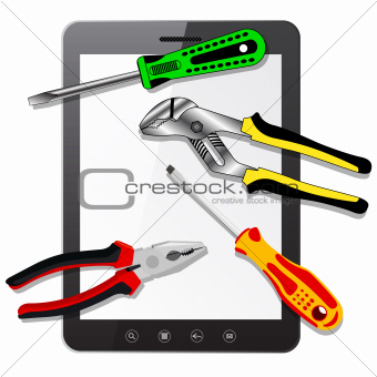  tablet PC computer  with tools  