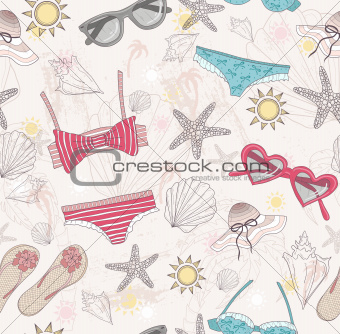 Cute summer abstract pattern. Seamless pattern with swimsuits