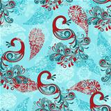 Vector Seamless Winter Pattern with Peacocks and Snowflakes  