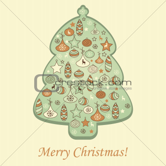 Vector  Greeting Card with Fir Tree