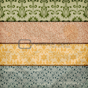 vector seamless floral borders on  crumpled paper texture