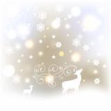 Vector Winter Background with Deers, Stars, and Snowflakes