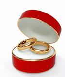 Red 3d casket with two wedding rings