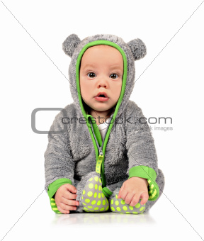 Cute little baby boy in fun clothes
